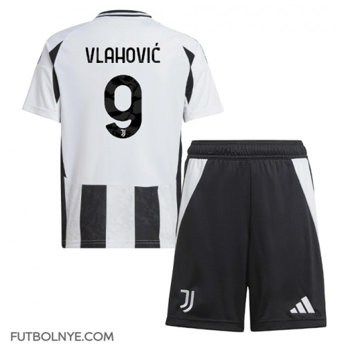 Camiseta Juventus Dusan Vlahovic #9 Primera Equipación para niños 2024-25 manga corta (+ pantalones cortos)